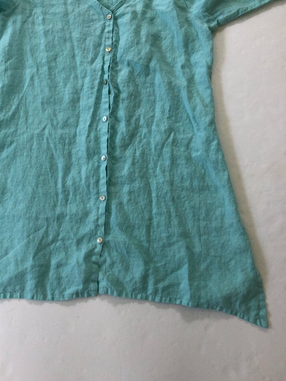 Russ Berens Aqua Blue Linen Full Button Tunic Top Medium Roomy Beachy Coastal - Picture 6 of 10